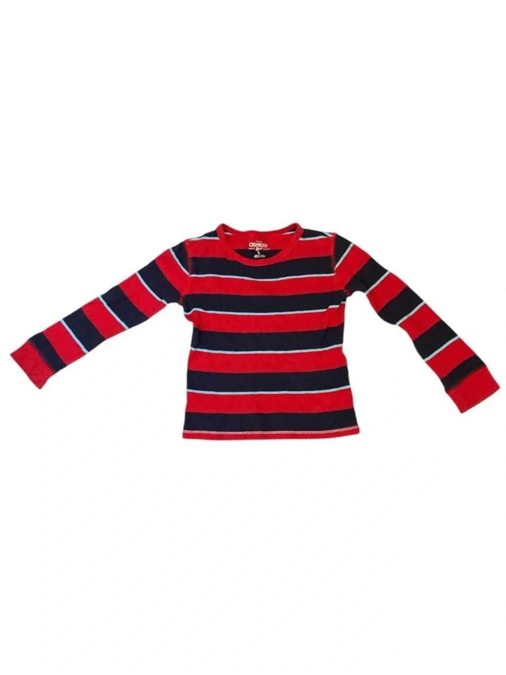 OshKosh B’gosh Boys Size 5 Red Navy Striped Thermal Shirt Long Sleeve Cotton